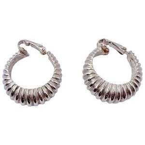 VTG Marcel Boucher Twisted Silver Croissant Hoop Earrings Clip-on Nautilus 8995E